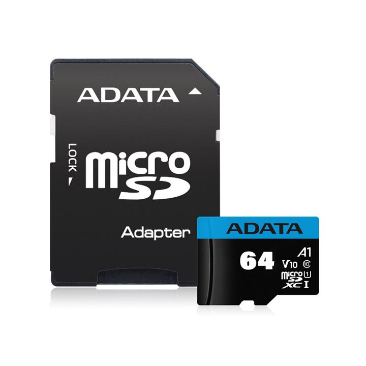 کارت حافظه microSDXC ای دیتا مدل Premier V10 A1 کلاس 10 استاندارد UHS-I سرعت 100MBps ظرفیت 64 گیگابایت ADATA Premier V10 A1 UHS-I Class 10 100MBps microSDXC 64GB